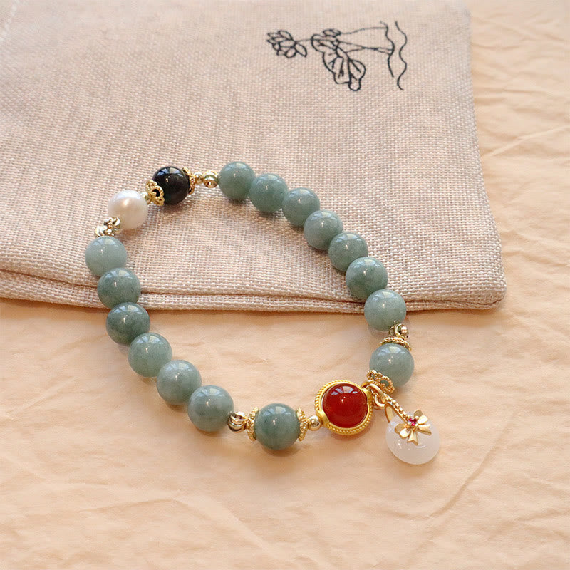 8mm Natural Jade Red Agate Luck Bracelet Bow Tie Design