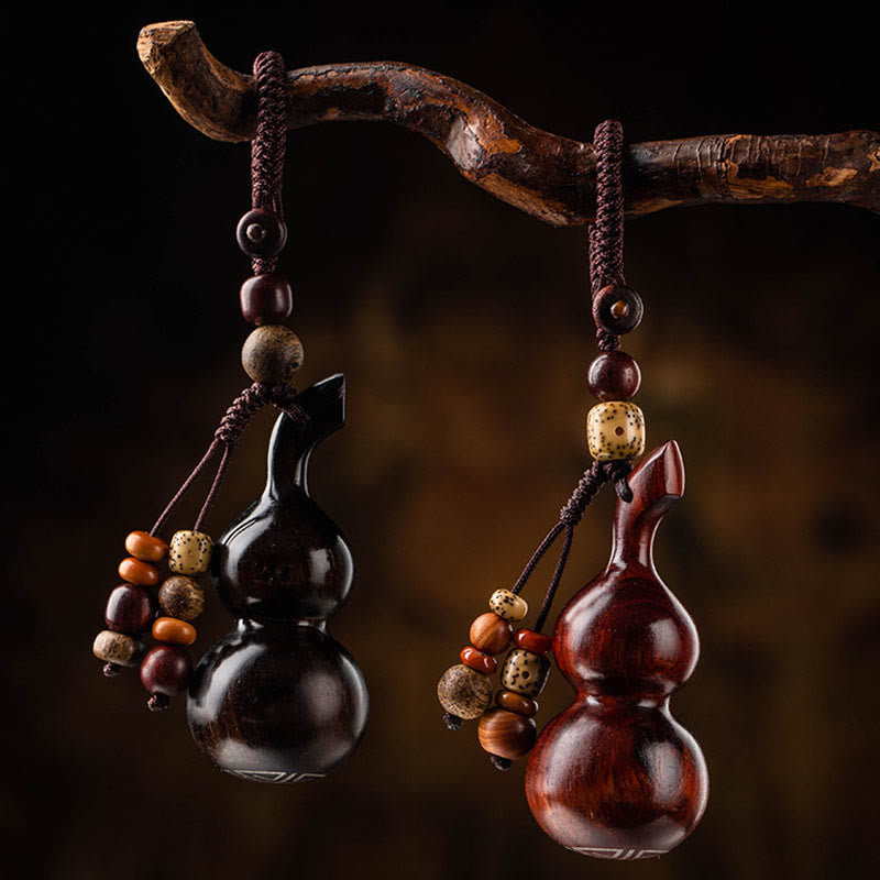Ebony & Red Sandalwood Gourd Key Chain for Luck & Protection