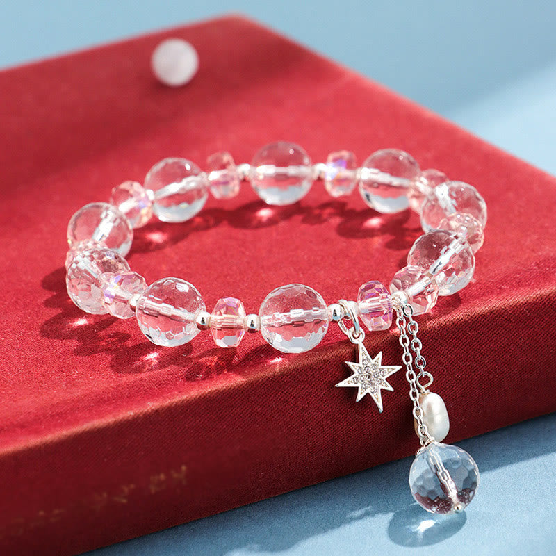 White Crystal and Pink Crystal Protection Star Bracelet