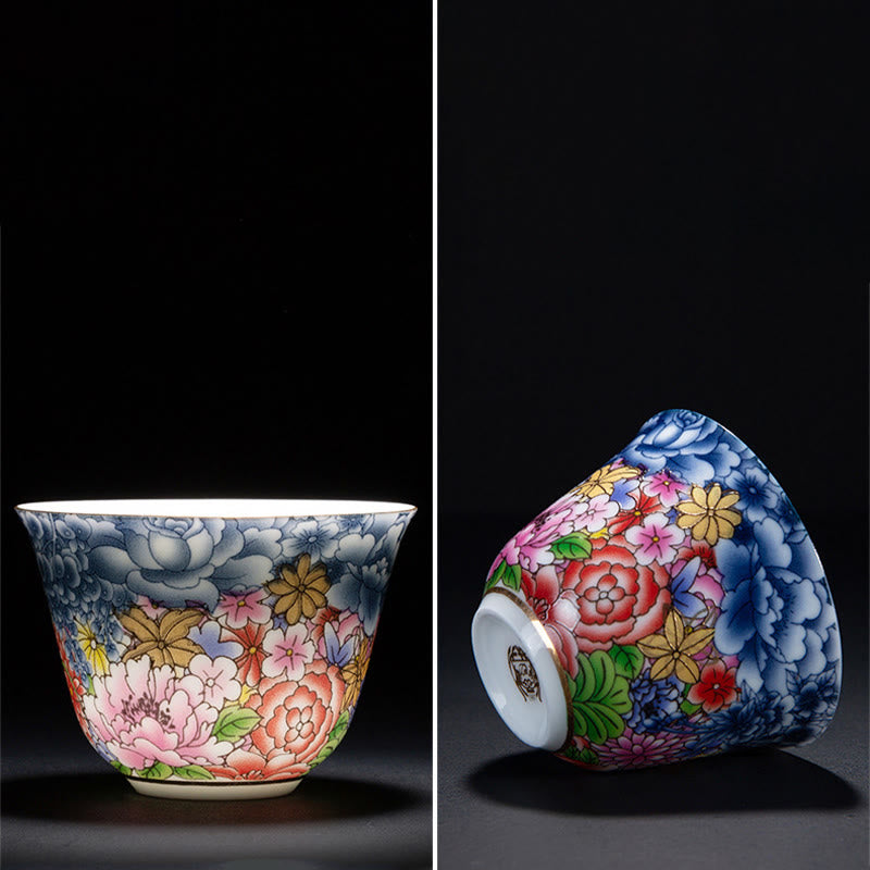 Orchid 70ml Ceramic Chinese Tea Cup with Blue Sea Waves