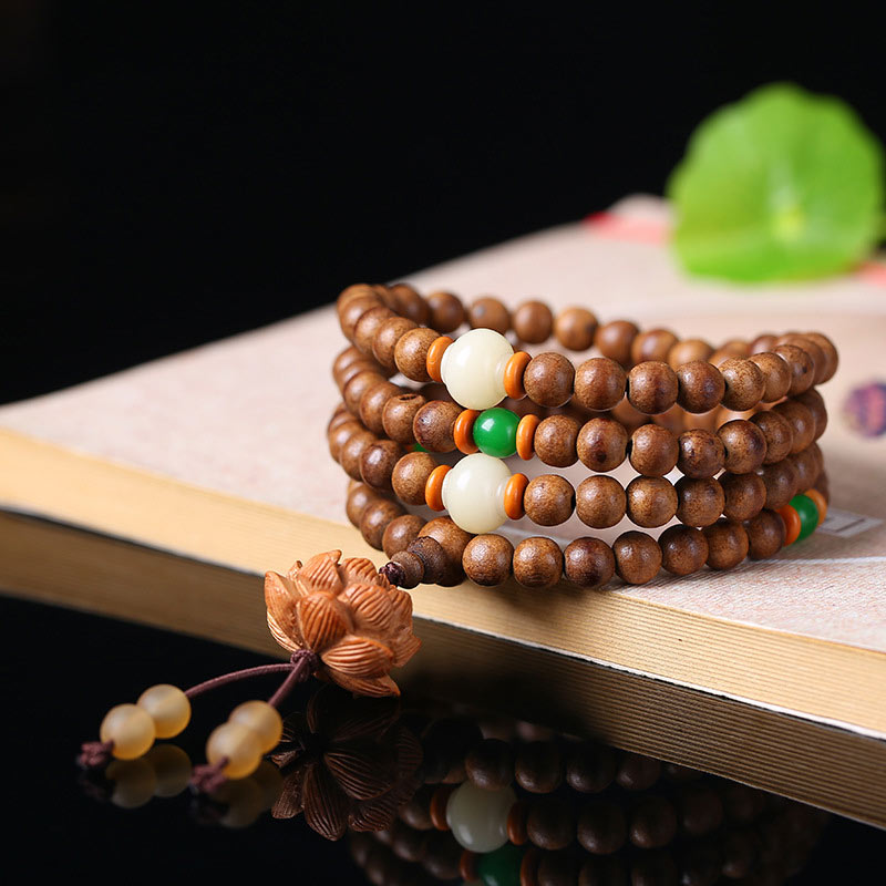 6mm Peach Wood Lotus Bracelet for Meditation & Protection