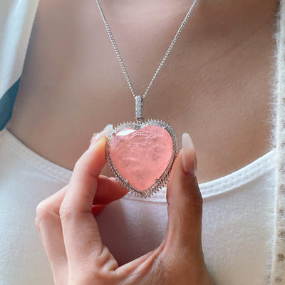 32mm Rose Quartz Heart Necklace for Love & Healing
