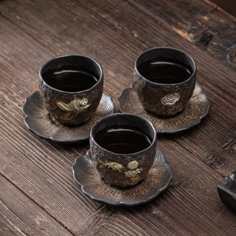 Lotus Pod Leaf Flower Ceramic Kung Fu Tea Cup 110ml
