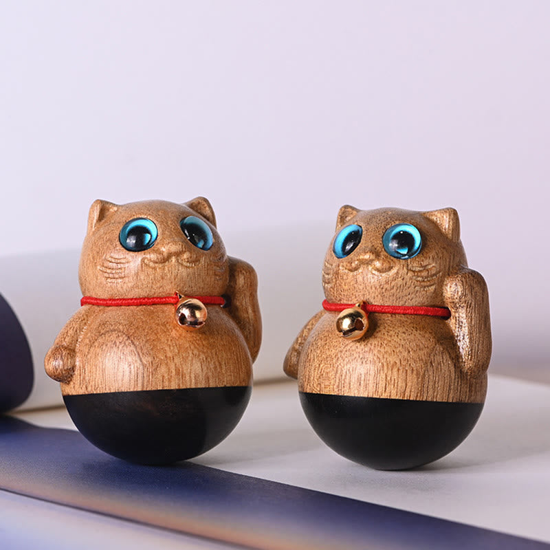 Phoebe Zhennan Wood Mini Lucky Cat Blessing Statue