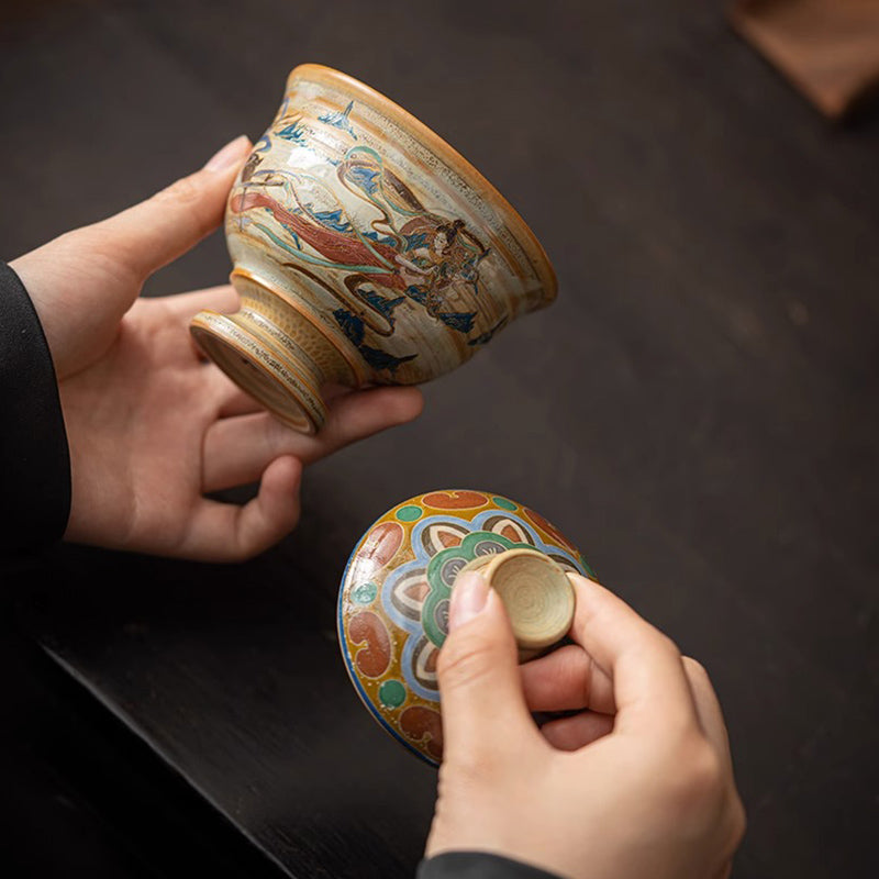 Dunhuang Flying Apsaras Ceramic Gaiwan Tea Cup 150ml