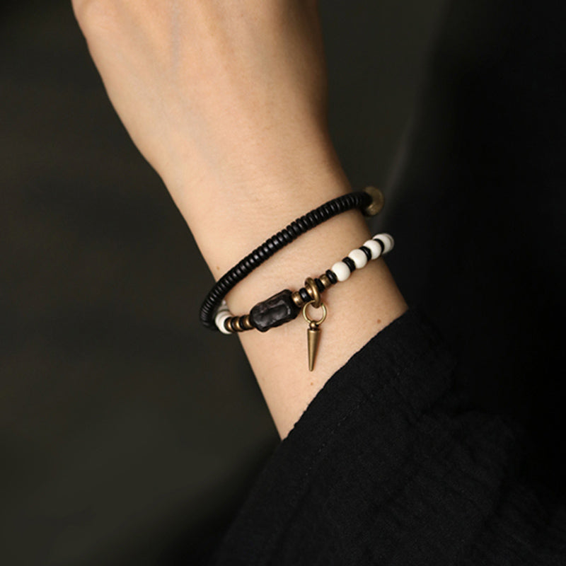 Yak Bone Ebony Wood Copper Strength Spiritual Bracelet - Unisex