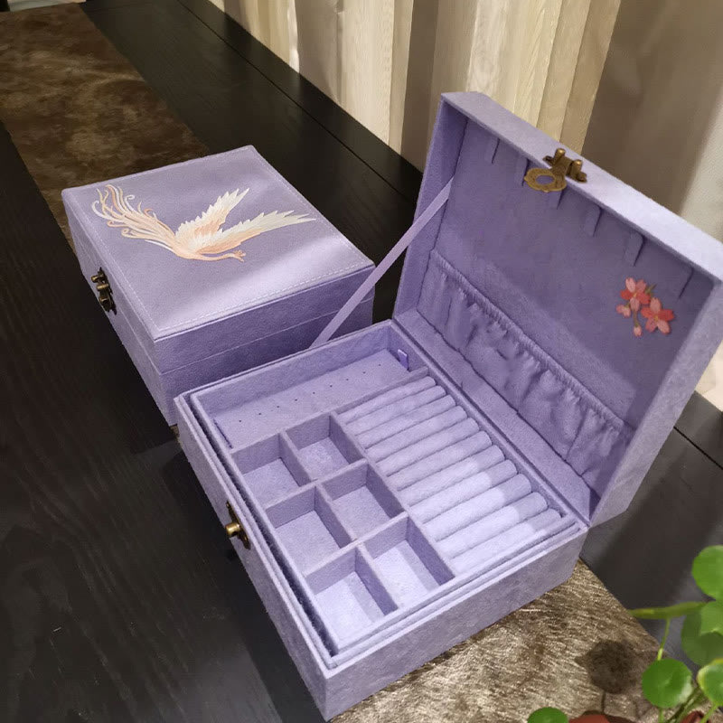 Two-Layer Purple Phoenix Flannel Jewelry Box Organizer