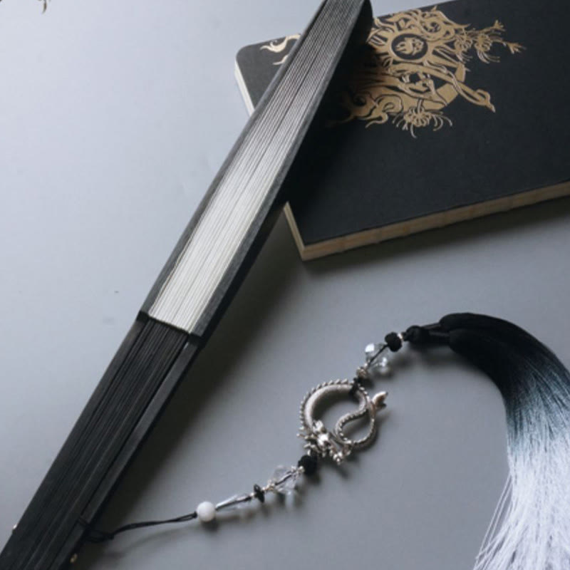 33cm Black White Ink Gradient Folding Fan with Bamboo Frame