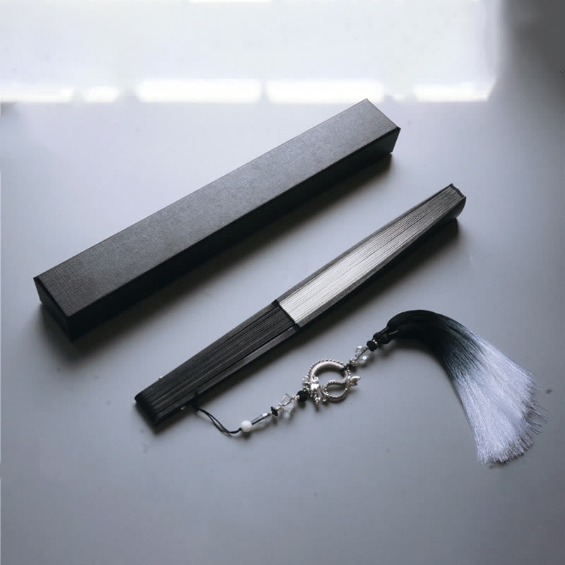 33cm Black White Ink Gradient Folding Fan with Bamboo Frame