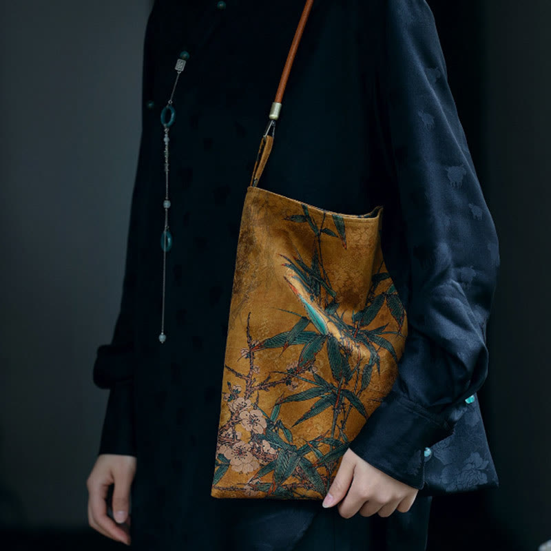 33cm Spiritual Bamboo Leaves Shoulder Bag with Buckle