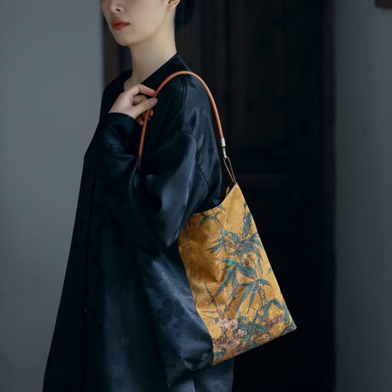 33cm Spiritual Bamboo Leaves Shoulder Bag with Buckle