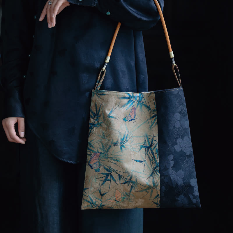 33cm Spiritual Bamboo Leaves Shoulder Bag with Buckle