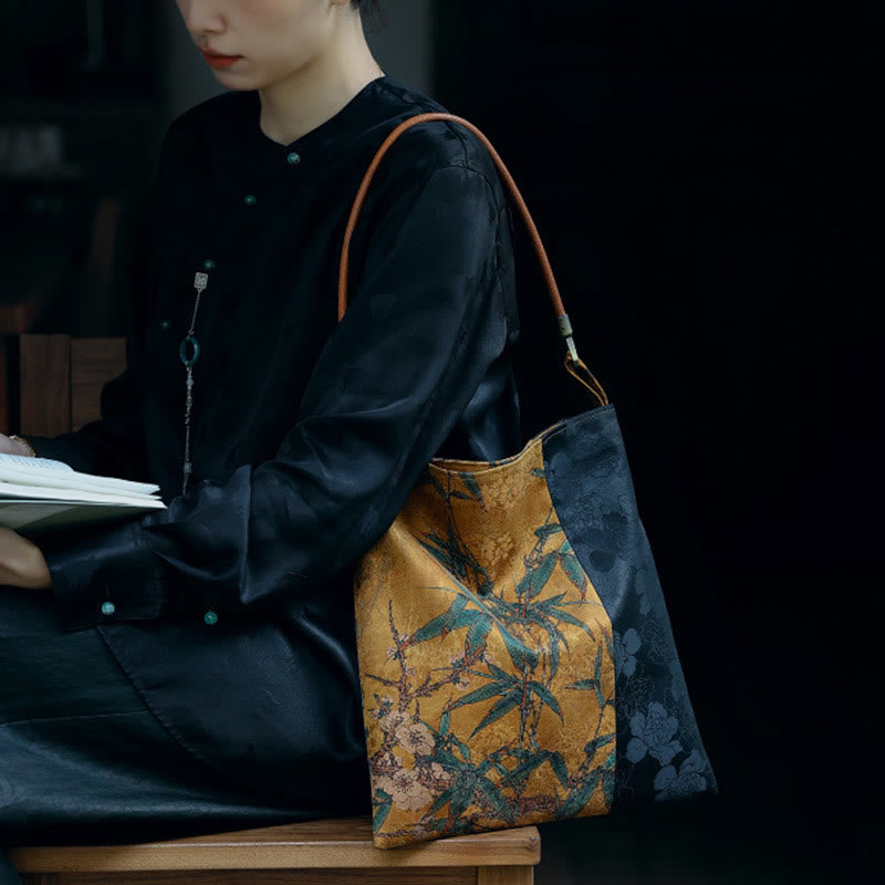 33cm Spiritual Bamboo Leaves Shoulder Bag with Buckle