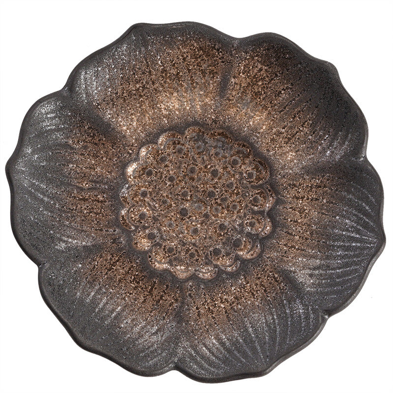 Vintage Lotus Flower Ceramic Tea Mat 9.8cm Brown | Zen Decor