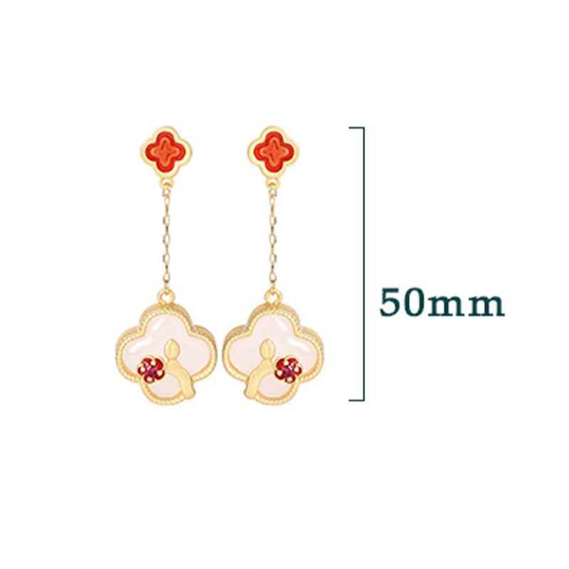 24K Gold Plated White Jade Luck Pendant Necklace & Earrings