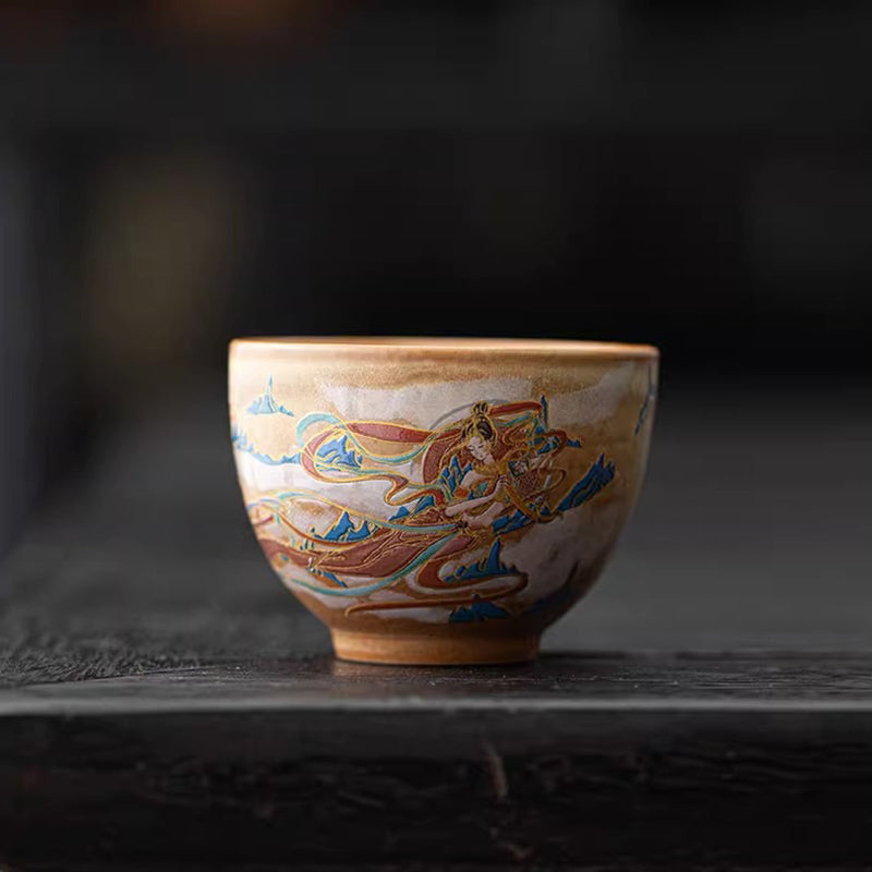 Dunhuang Flying Apsaras Ceramic Gaiwan Tea Cup 150ml