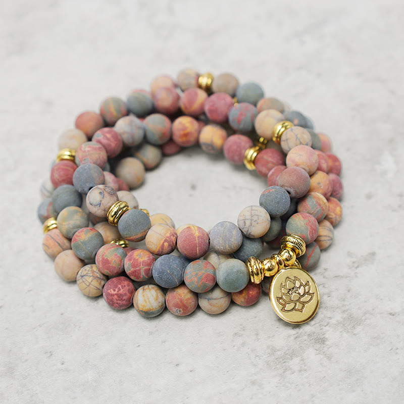 108 Beads Picasso Jasper Courage Lotus Bracelet