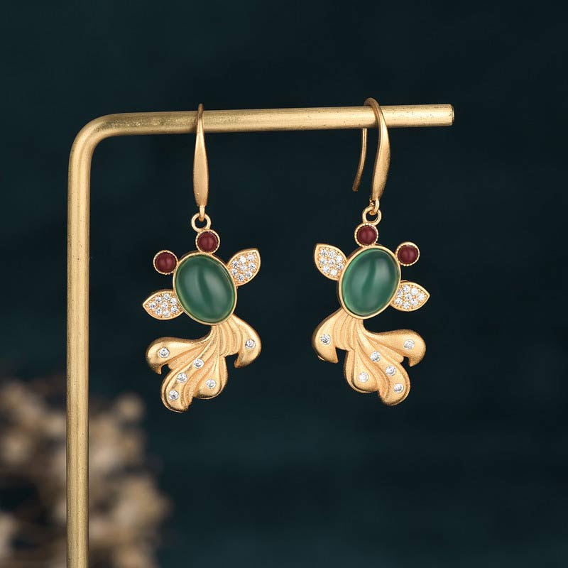 Feng Shui Jade Koi Fortune Earrings for Prosperity & Luck