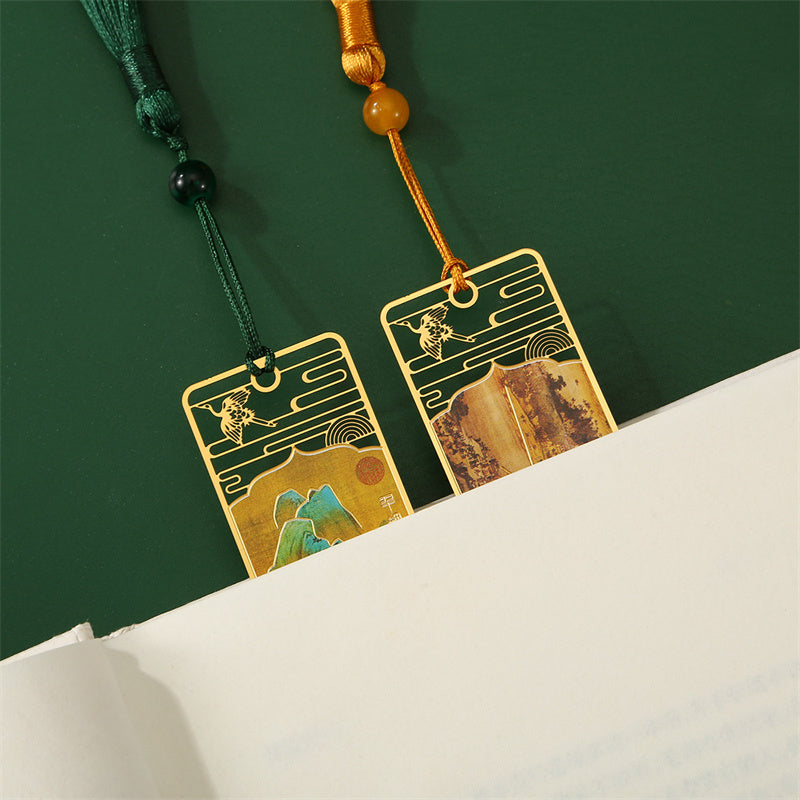 Metal Bookmark Panorama of Rivers and Mountains with Tassel