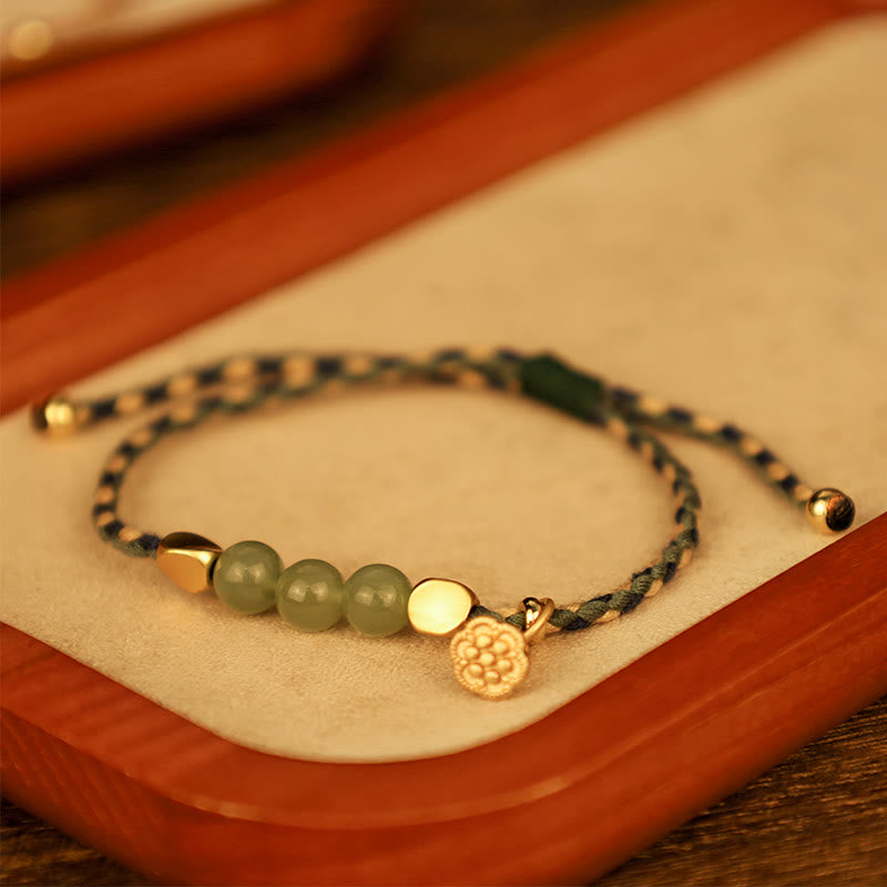 Handcrafted Hetian Jade Lotus Charm Bracelet 6mm
