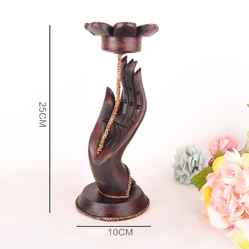 Wooden Hand Pattern Candle Holder | Spiritual Home Accent
