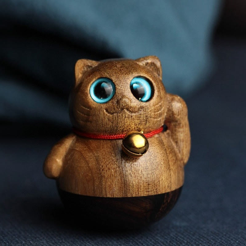 Phoebe Zhennan Wood Mini Lucky Cat Blessing Statue