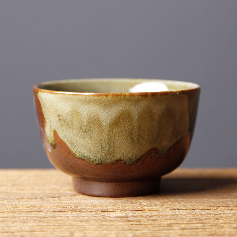 Vintage Brown Beige Kiln Change Ceramic Teacup for Meditation