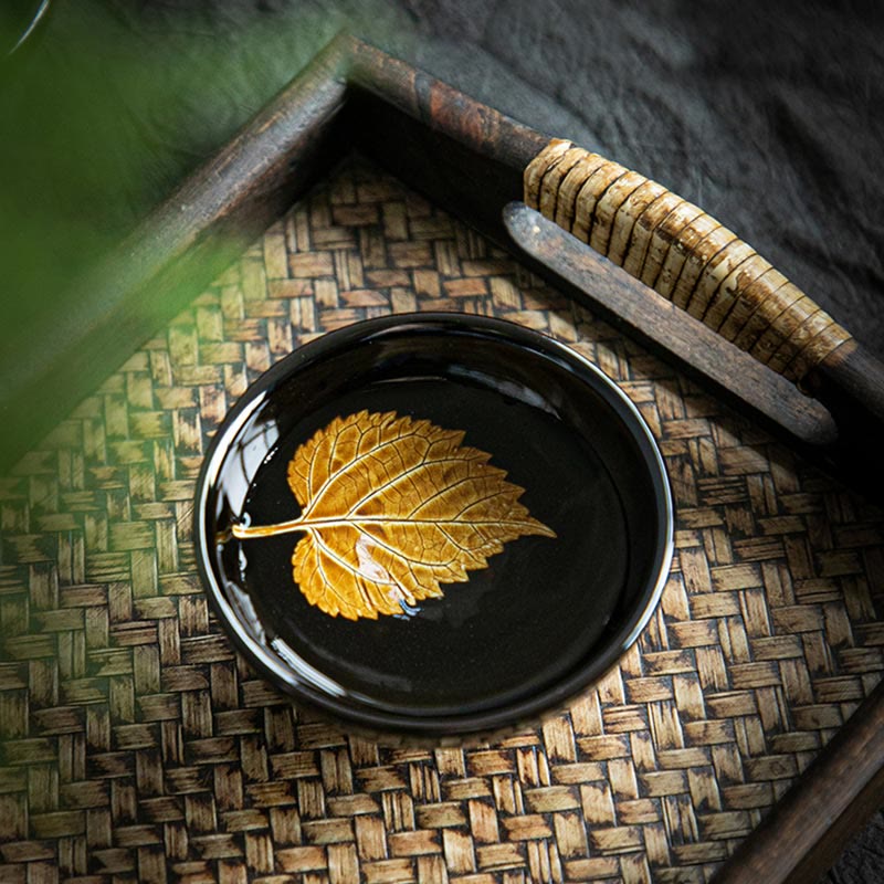 Gold Maple Leaf Jian Zhan Tenmoku Ceramic Teacup 120ml
