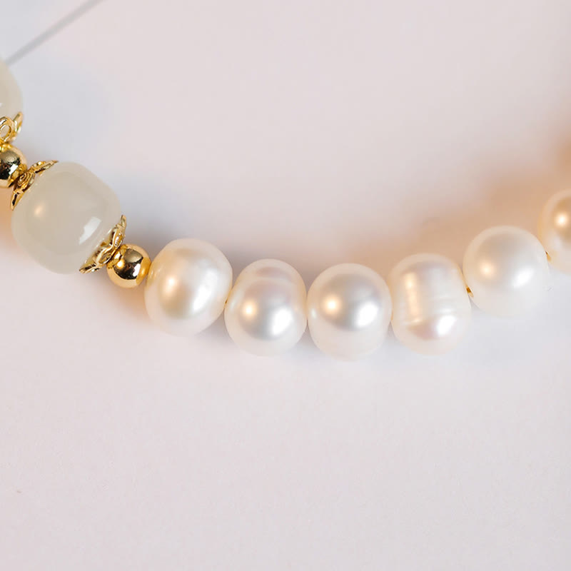 14K Gold Plated Pearl Hetian Jade Bead Bracelet for Harmony