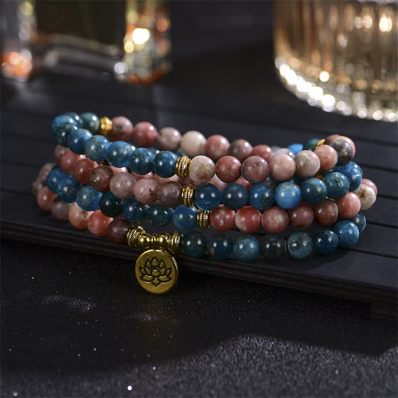 8mm Lotus Lotus Bracelet with Lazurite and Picasso Jasper for Balance