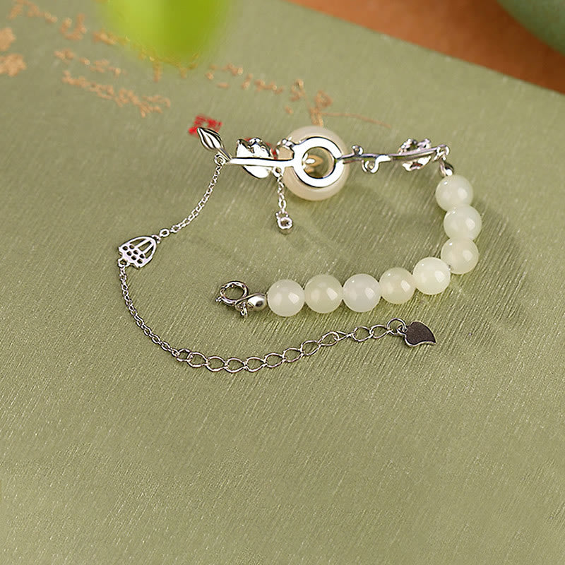 925 Sterling Silver Hetian Jade Peace Buckle Bracelet