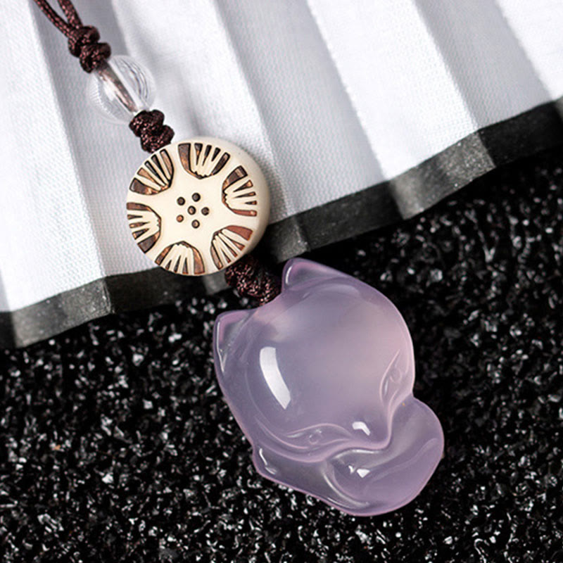 Natural Chalcedony Fox Harmony Zen Decor Hanging