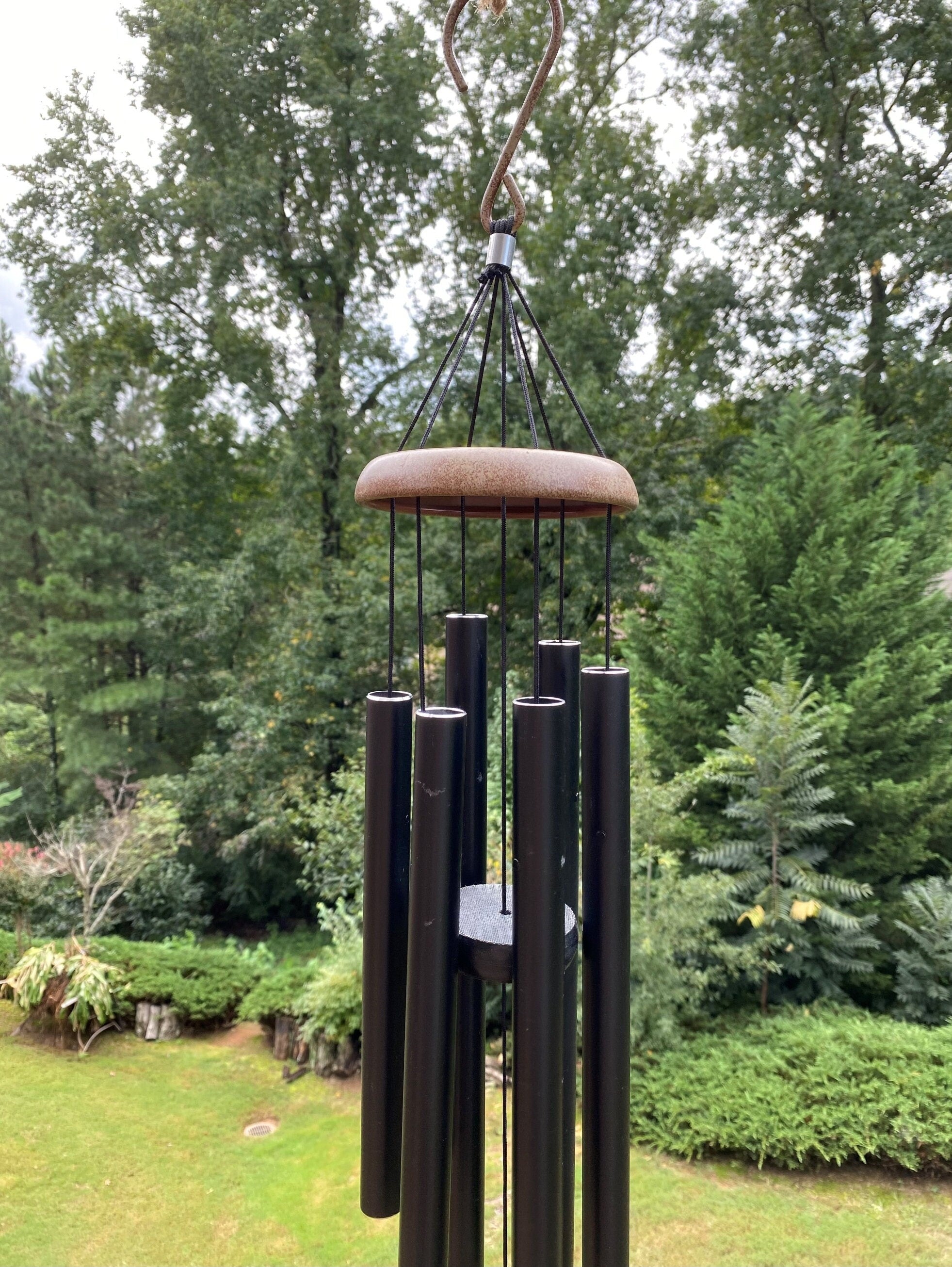 Black metal wind chimes with copper dome top in 36 Inch Deep Tone Metal Memorial design