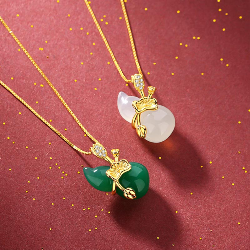 Unisex Cyan Jade Lotus Leaf Abundance Necklace