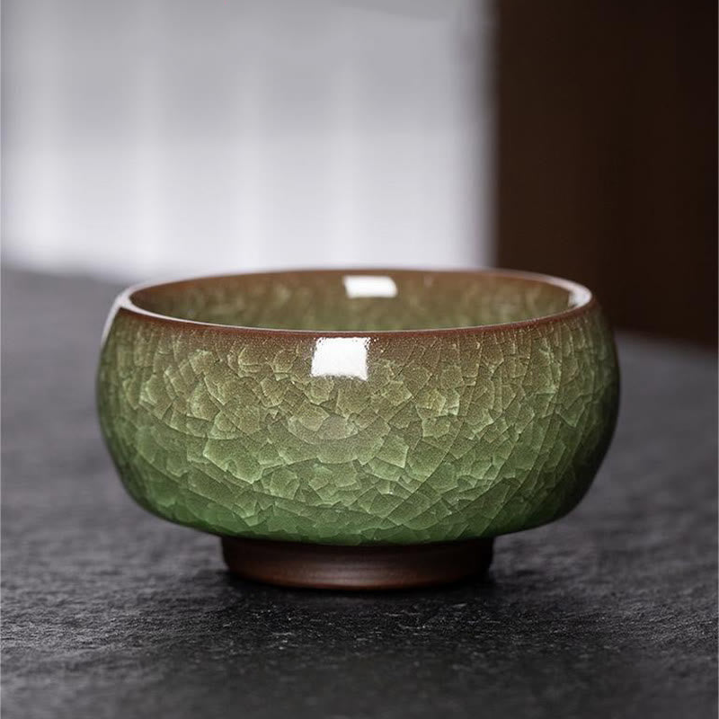 7cm Ceramic Green Ice Crack Jian Zhan Tea Cup for Tea Ritual