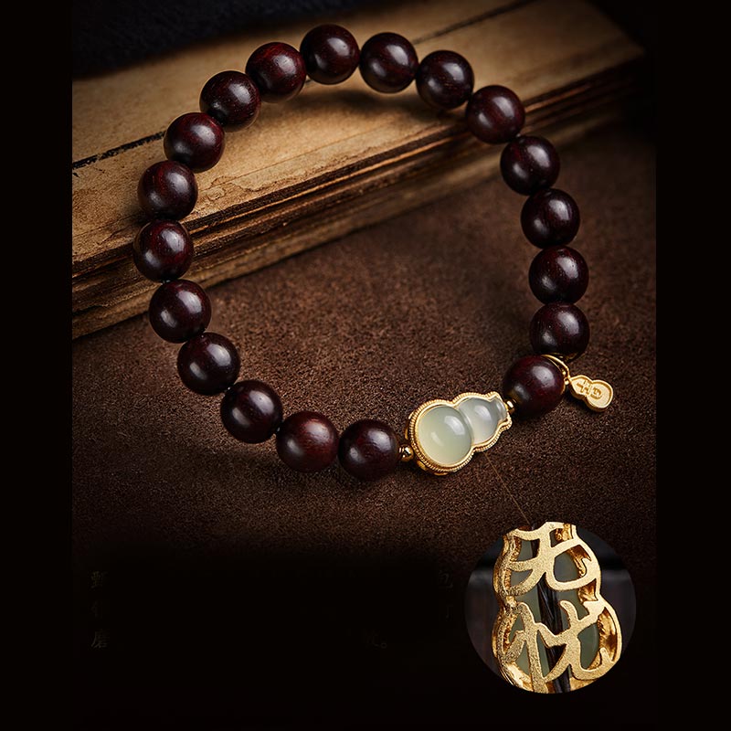 Small Leaf Red Sandalwood Jade Bracelet for Calm & Protection