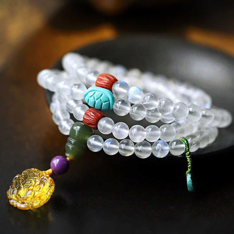 108 Beads Moonstone Lotus Healing Bracelet 6mm Mala