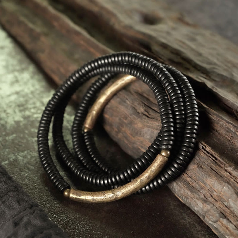 Ebony Wood Copper Multilayered Bracelet for Balance and Calm