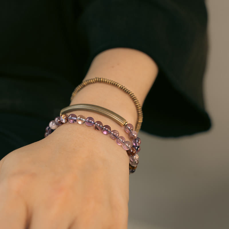 Love and Forgiveness Bracelet with Purple Phantom, Red Hematoid & Green Rutilated Quartz