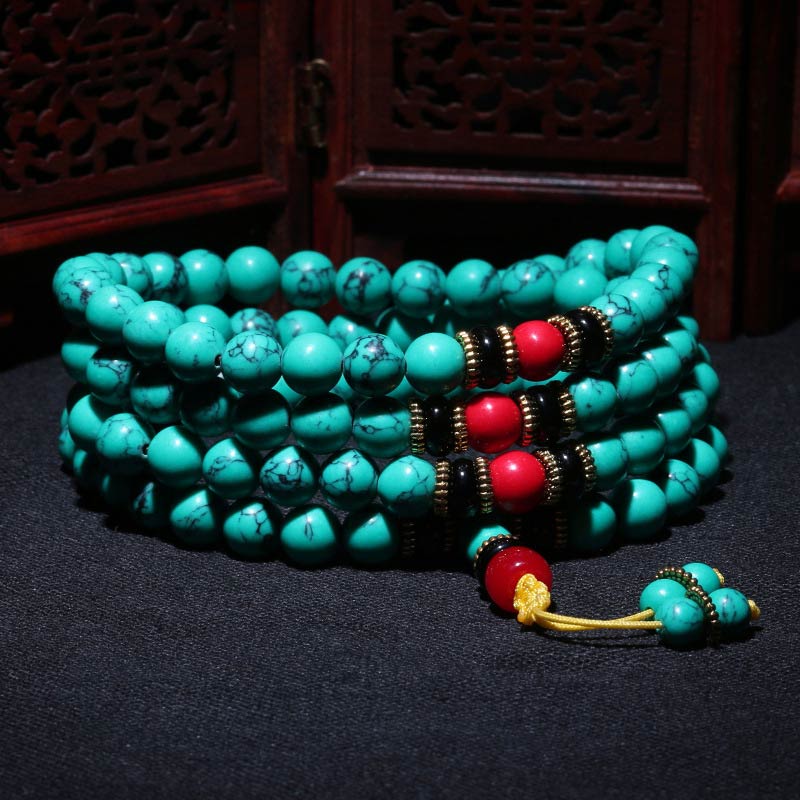 6mm Tibetan Turquoise Healing Mala Bracelet for Balance