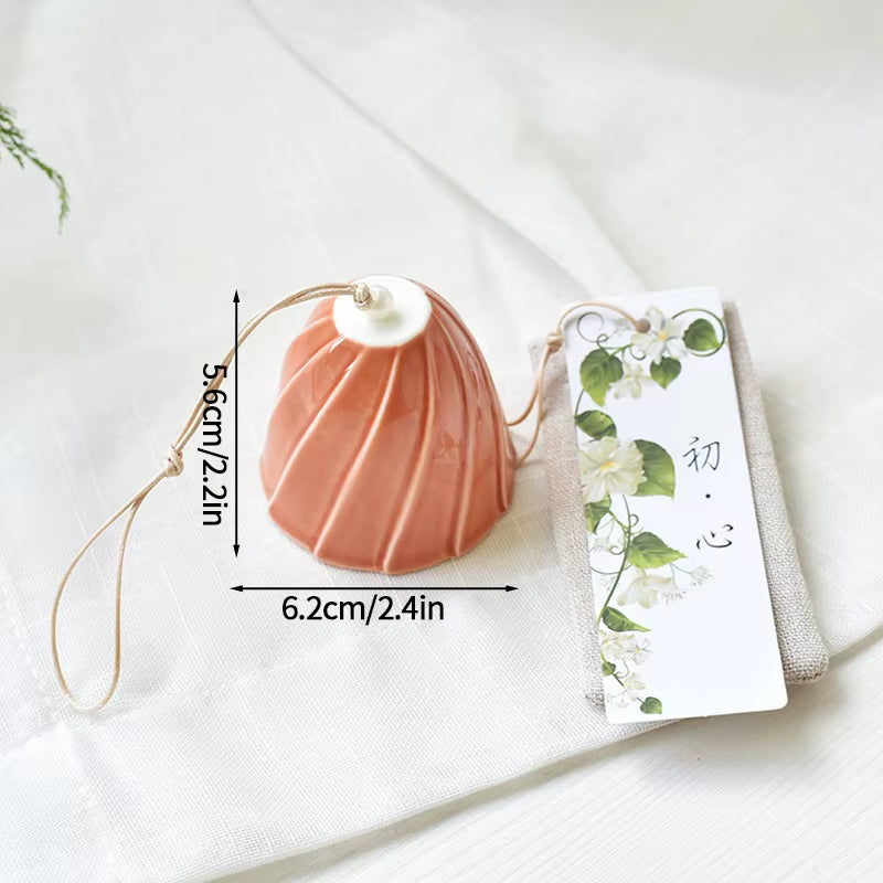 Pink ceramic bell with white stripes for Japanese Ceramic Wind Chimes outdoor decor