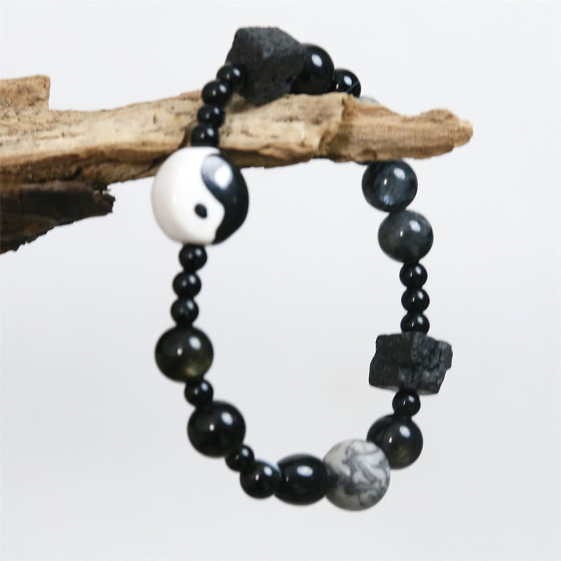 Unisex Black Onyx Yin Yang Bracelet for Balance & Protection