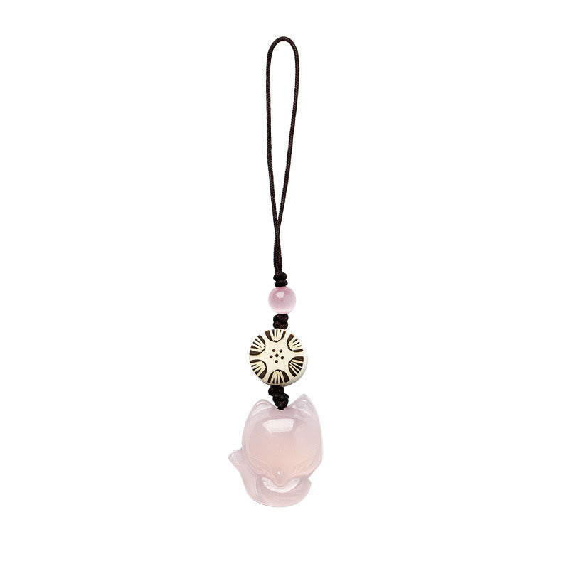 Natural Chalcedony Fox Harmony Zen Decor Hanging