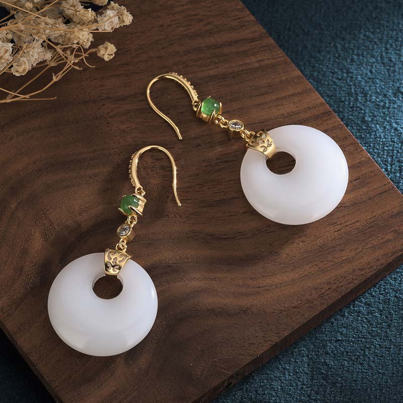 White Jade Blessing Drop Earrings for Protection & Luck