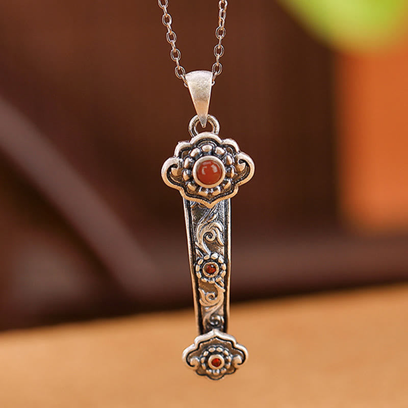 925 Sterling Silver Jade Necklace with Ruyi Handle for Blessings