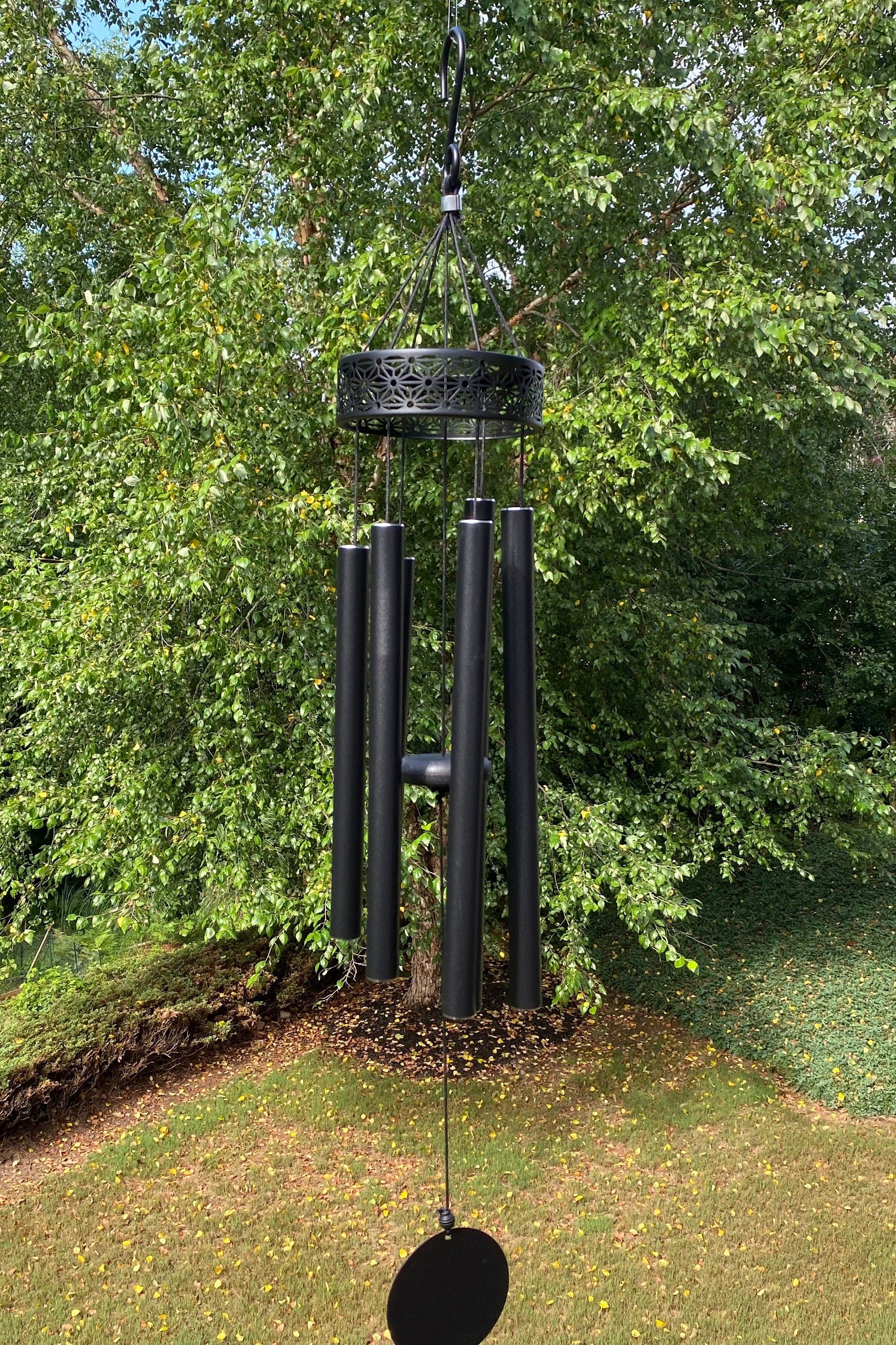 Black metal wind chimes with tubular bells in 38 Inch Deep Tone Black Memorial design