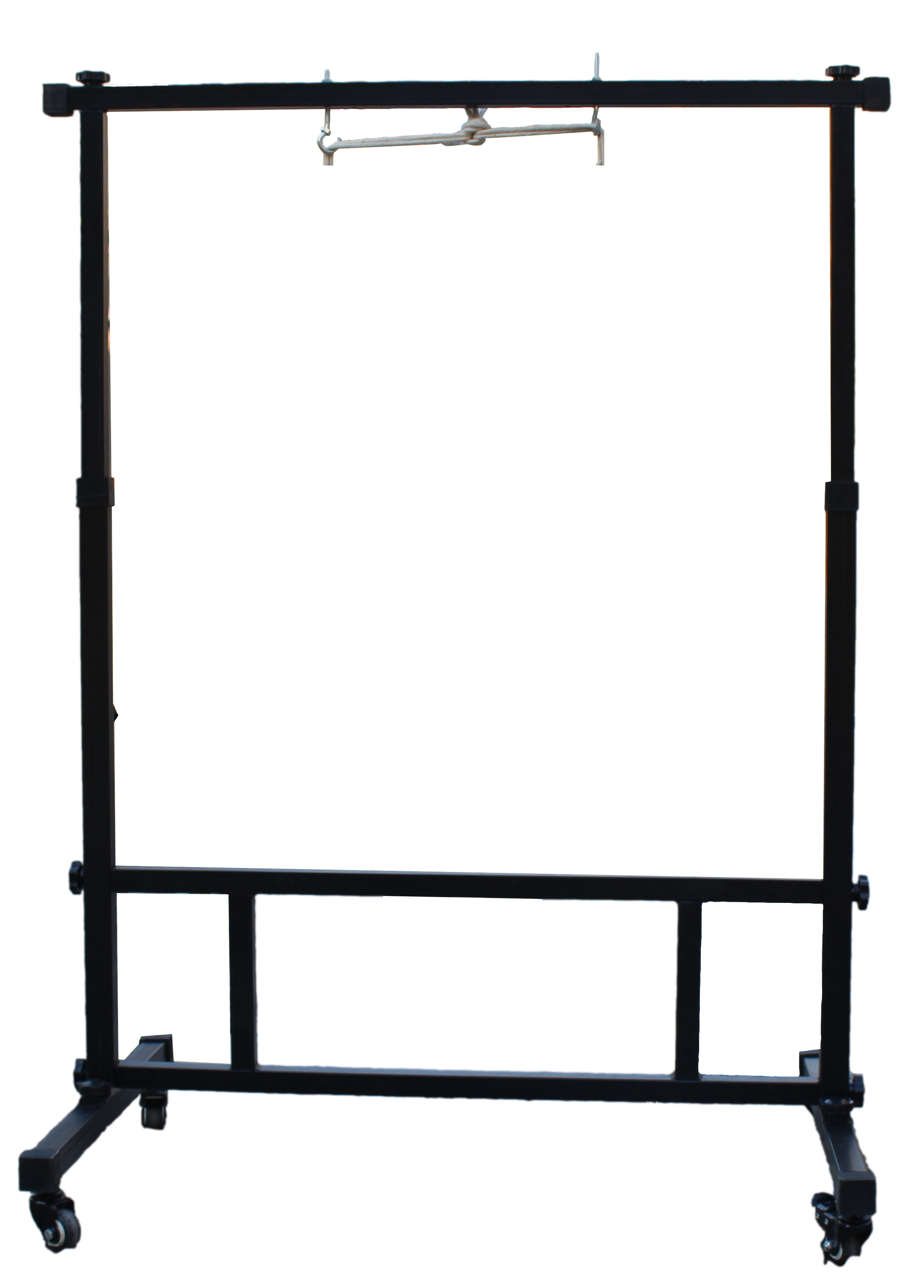 Mobile metal stand on wheels with horizontal mounting bar for 38 Inch Gong Display