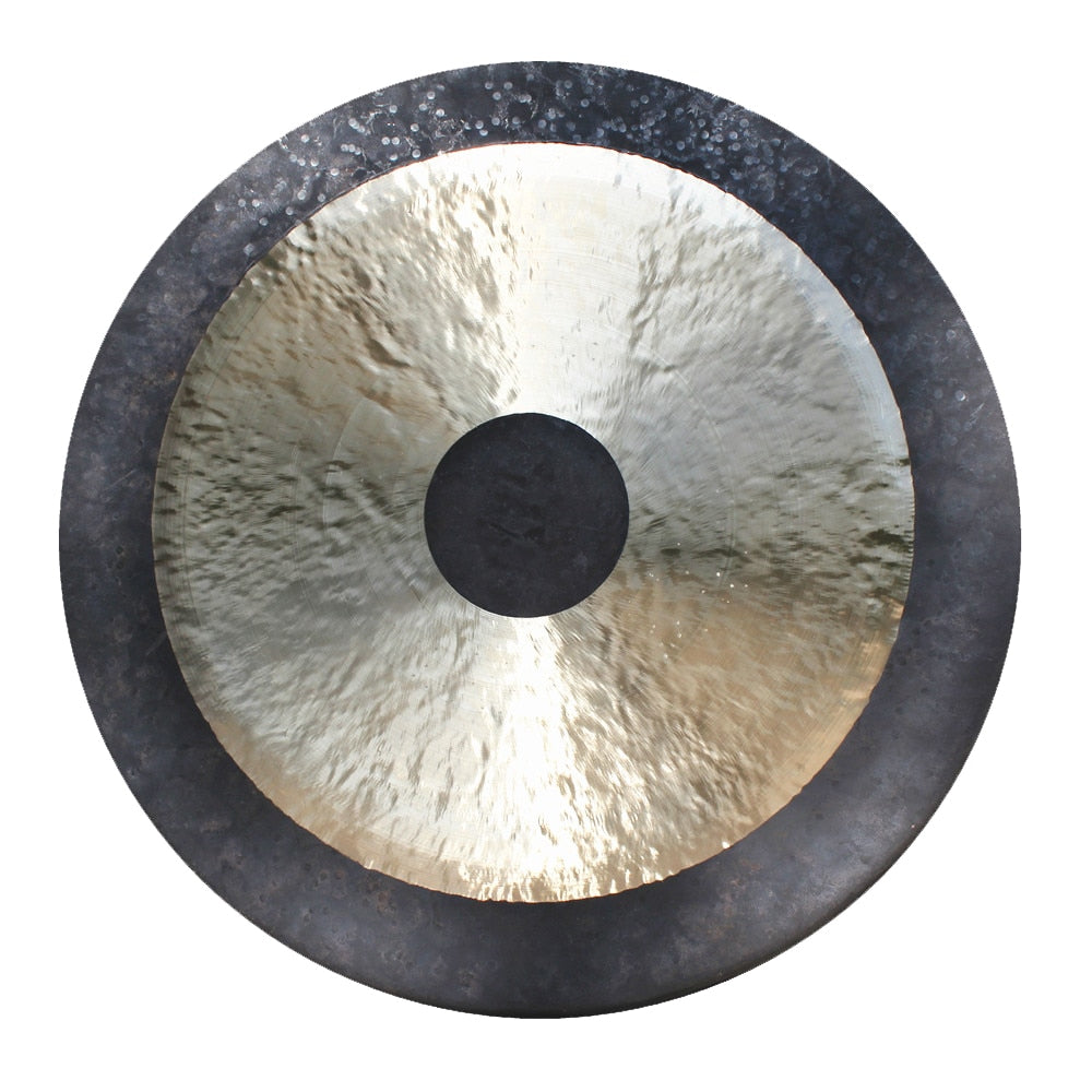 Traditional Chinese gong with metallic center and dark rim for sound healing