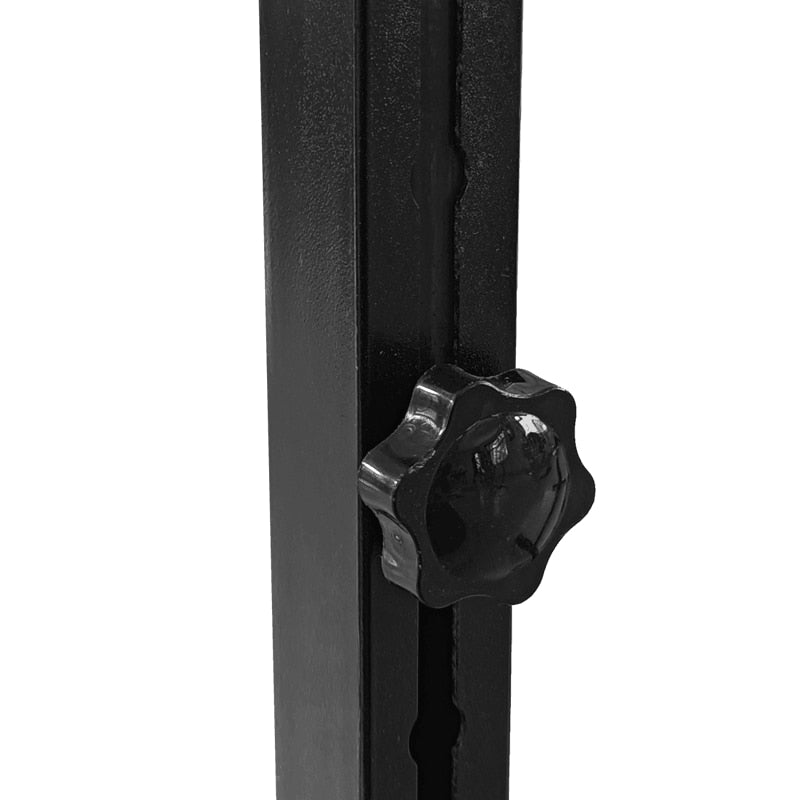 Black plastic adjustment knob on metal rail of 38 Inch Gong Stand holder