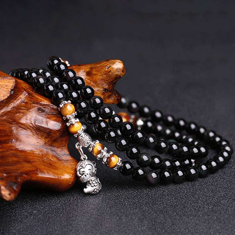 108 Beads Black Obsidian Tiger Eye Chinese Zodiac Bracelet